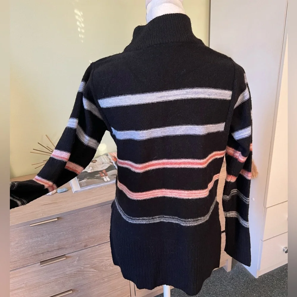 Colorful Stripe Knit Modest Long-Sleeve Mockneck Turtleneck Boxy Acrylic Sweater